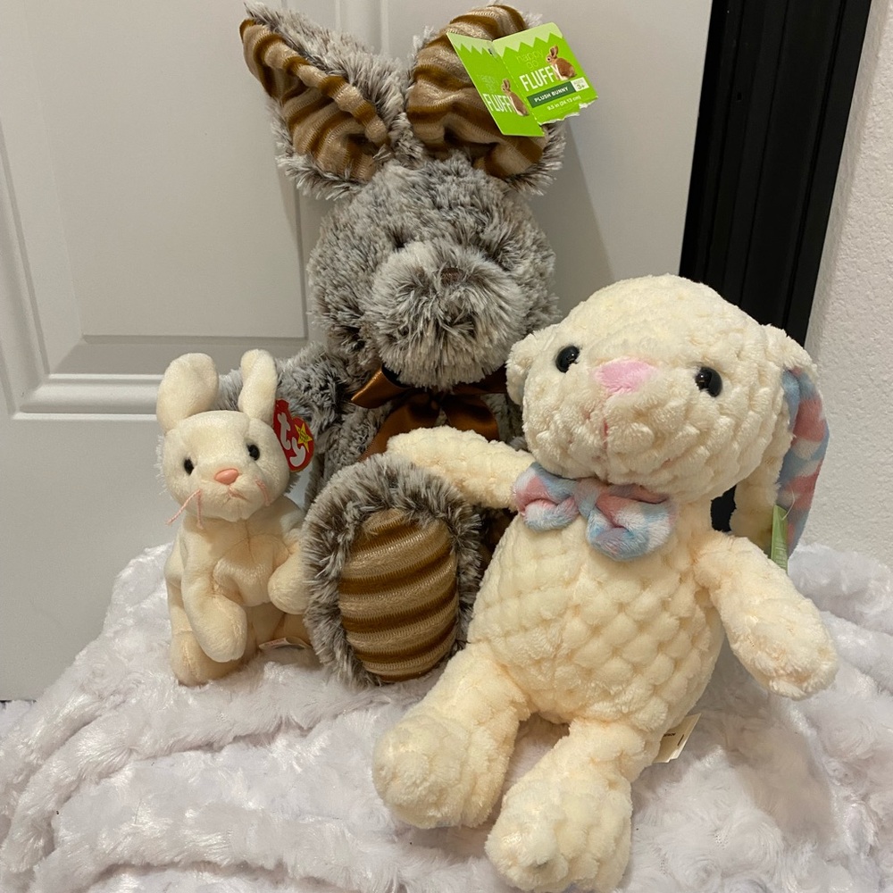 🆕🐰🐰🐰Set of 3 Bunny Rabbit Plush Animals - TY Beanie + 2; Cream, Brown
